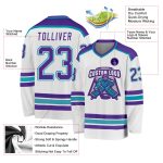 Custom Hockey Jersey in White Purple and Teal - Personalized Team Sports Apparel Custom White Purple-Teal Hockey Jersey - Image 3