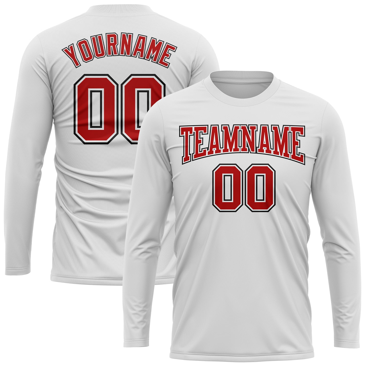 Custom White Red-Black Long Sleeve Performance T-Shirt Custom Performance Long Sleeve T-Shirt in White, Red, and Black for Men and Women Custom White Red-Black Long Sleeve Performance - Image 2