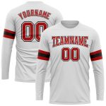 Custom Performance Long Sleeve T-Shirt in White, Red, and Black for Men and Women Custom White Red-Black Long Sleeve Performance