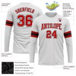 Custom Performance Long Sleeve T-Shirt in White, Red, and Black for Men and Women Custom White Red-Black Long Sleeve Performance - Image 3