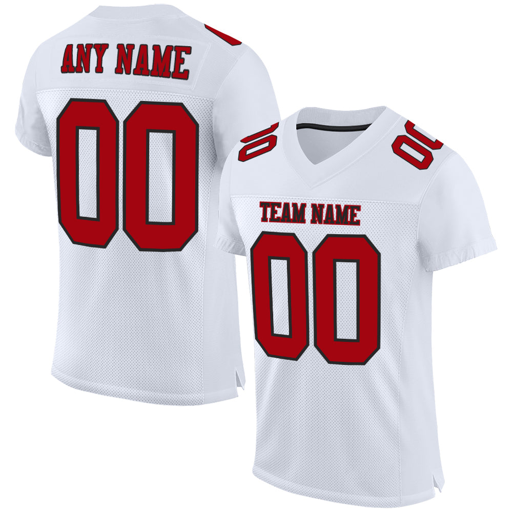Custom Authentic Football Jersey - White Red Black Mesh Design Custom White Red-Black Mesh Authentic Football Jersey