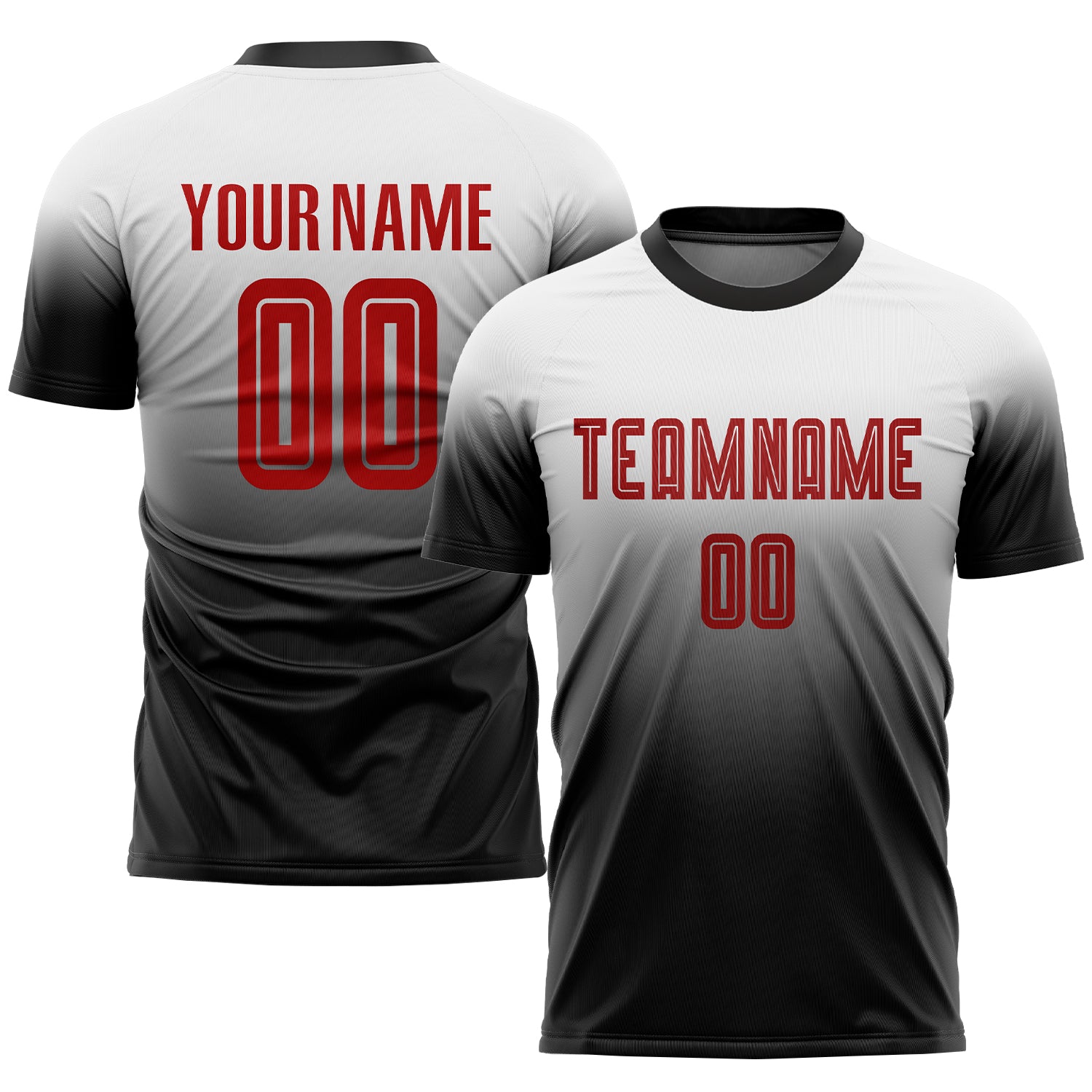 Custom White Red-Black Sublimation Fade Fashion Soccer Uniform Jersey Custom Fade Fashion Soccer Jersey - Red Black Sublimation Design, Personalized Uniform Custom White Red-Black Sublimation - Image 1
