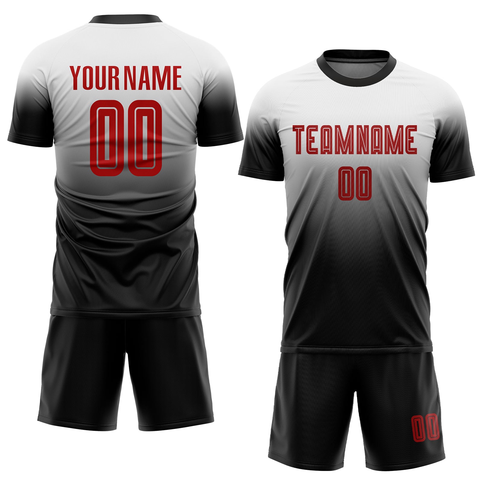 Custom White Red-Black Sublimation Fade Fashion Soccer Uniform Jersey Custom Fade Fashion Soccer Jersey - Red Black Sublimation Design, Personalized Uniform Custom White Red-Black Sublimation - Image 2