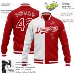 Custom Red White Bomber Varsity Letterman Jacket Full-Snap Fashion Style Custom White Red Bomber Full-Snap Varsity Letterman - Image 3
