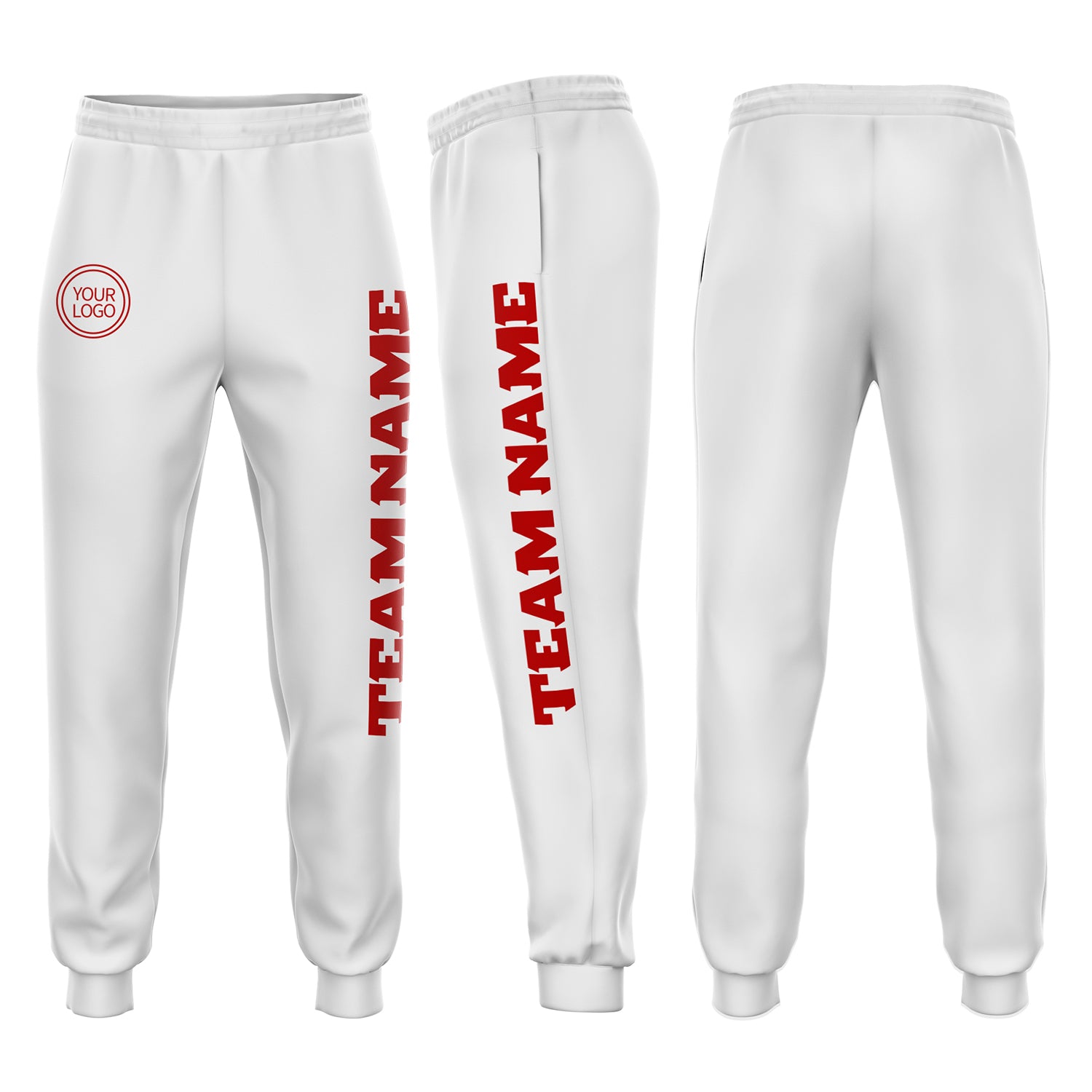 Custom White Red Fleece Jogger Sweatpants Custom Fleece Joggers for Men and Women - White and Red Sweatpants Custom White Red Fleece Jogger Sweatpants - Image 1