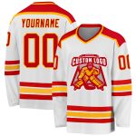 Custom Hockey Jersey Red and Gold | Personalized White Hockey Apparel Custom White Red-Gold Hockey Jersey