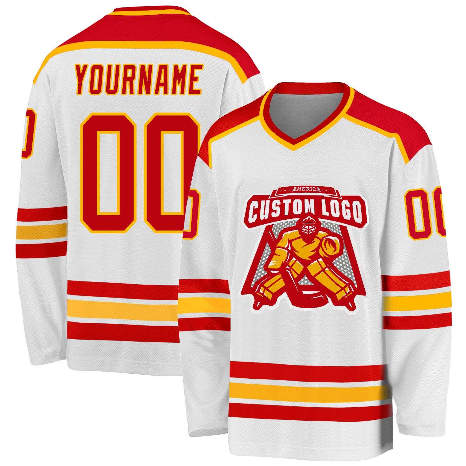 Custom Hockey Jersey Red and Gold | Personalized White Hockey Apparel Custom White Red-Gold Hockey Jersey