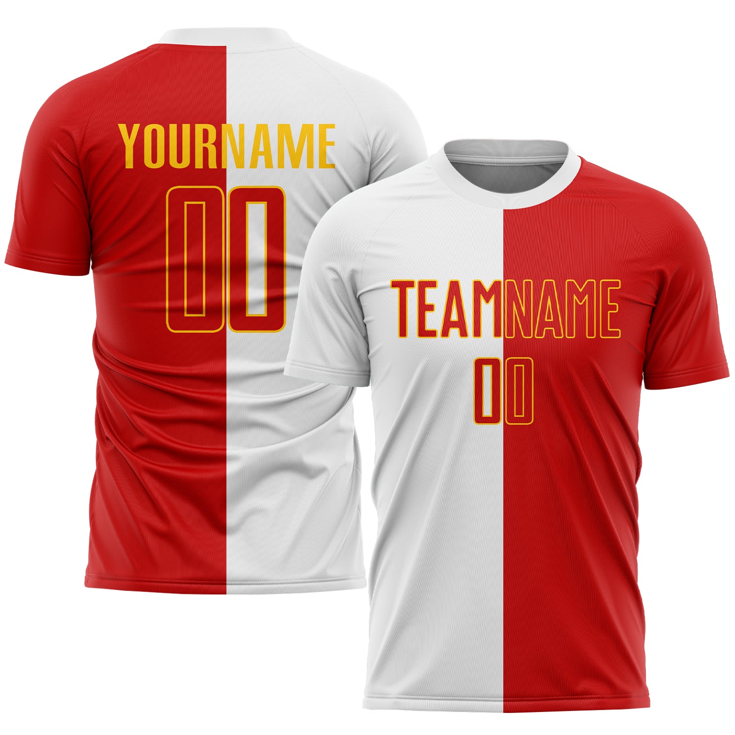 Custom Sublimation Soccer Jersey - White Red-Gold Split Fashion Design Custom White Red-Gold Sublimation Split Fashion Soccer