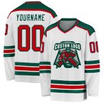 Custom Red Green Hockey Jersey | Personalized White Team Uniform Custom White Red-Green Hockey Jersey