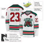 Custom Red Green Hockey Jersey | Personalized White Team Uniform Custom White Red-Green Hockey Jersey - Image 3
