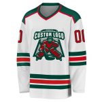 Custom Red Green Hockey Jersey | Personalized White Team Uniform Custom White Red-Green Hockey Jersey - Image 2