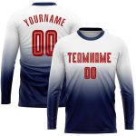 Custom Soccer Jersey - Sublimation Long Sleeve Fade in White, Red & Navy Custom White Red-Navy Sublimation Long Sleeve Fade