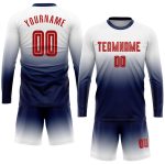 Custom Soccer Jersey - Sublimation Long Sleeve Fade in White, Red & Navy Custom White Red-Navy Sublimation Long Sleeve Fade - Image 2
