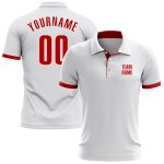 Custom Performance Golf Polo Shirt in White and Red for Men and Women Custom White Red Performance Golf Polo Shirt