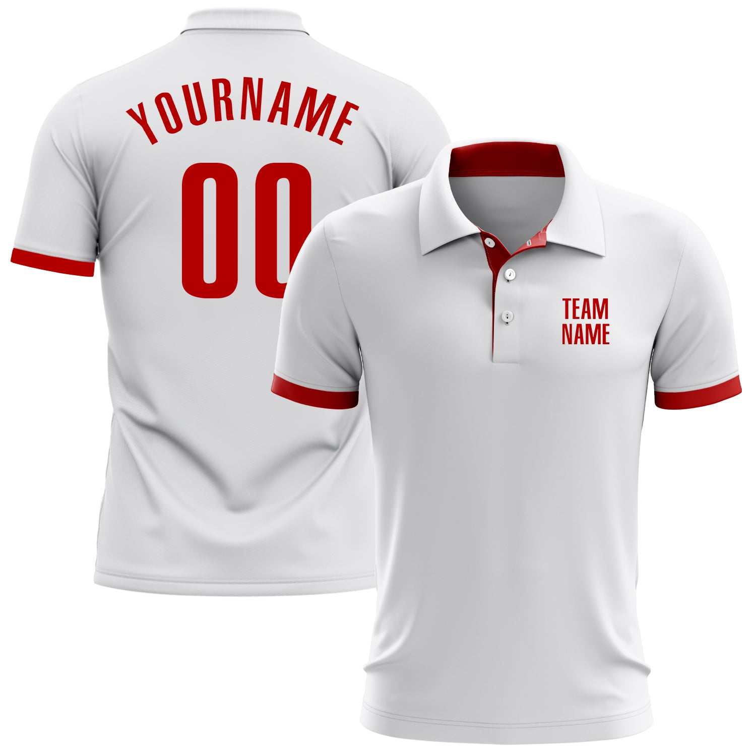Custom White Red Performance Golf Polo Shirt Custom Performance Golf Polo Shirt in White and Red for Men and Women Custom White Red Performance Golf Polo Shirt - Image 1