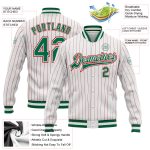 Custom Red Pinstripe Kelly Green Full-Snap Varsity Letterman Jacket for Men Custom White Red Pinstripe Kelly Green-Red Bomber - Image 3