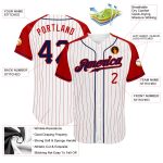 Custom Navy-Red Baseball Jersey with White Red Pinstripes and Authentic Raglan Sleeves Custom White Red Pinstripe Navy-Red - Image 3