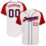 Custom Navy-Red Baseball Jersey with White Red Pinstripes and Authentic Raglan Sleeves Custom White Red Pinstripe Navy-Red