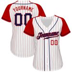 Custom Navy-Red Baseball Jersey with White Red Pinstripes and Authentic Raglan Sleeves Custom White Red Pinstripe Navy-Red - Image 2