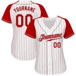 Custom Red Gray Pinstripe Baseball Jersey for Men - Authentic Raglan Sleeves Custom White Red Pinstripe Red-Gray Authentic - Image 2