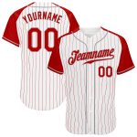 Custom Red Gray Pinstripe Baseball Jersey for Men - Authentic Raglan Sleeves Custom White Red Pinstripe Red-Gray Authentic