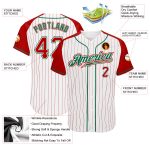 Red White Pinstripe Authentic Baseball Jersey with Kelly Green Raglan Sleeves Custom Design Custom White Red Pinstripe Red-Kelly - Image 3