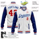 Custom Royal Red White Varsity Letterman Full-Snap Bomber Jacket Style 7312 Custom White Red-Royal Bomber Full-Snap Varsity - Image 3