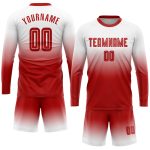 Custom White Red Soccer Uniform Jersey - Long Sleeve Fade Fashion Design Custom White Red Sublimation Long Sleeve Fade Fashion - Image 2