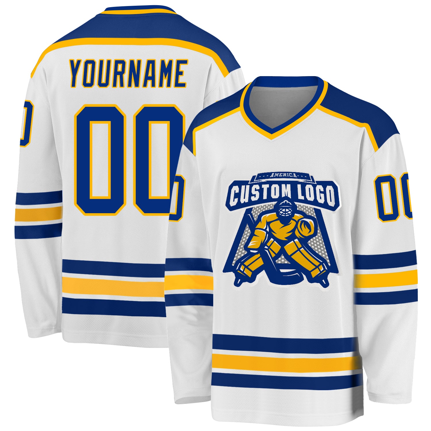 Custom Royal Gold Hockey Jersey - Personalized White Jersey for Fans and Players Custom White Royal-Gold Hockey Jersey