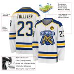 Custom Royal Gold Hockey Jersey - Personalized White Jersey for Fans and Players Custom White Royal-Gold Hockey Jersey - Image 3