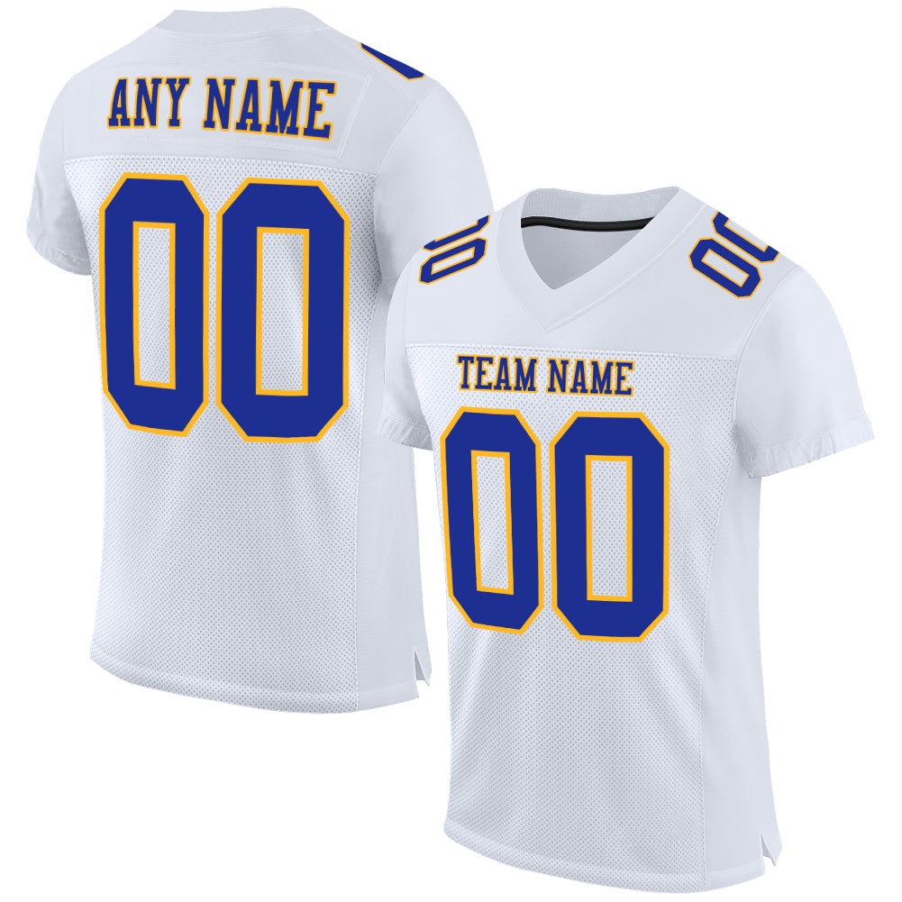 Custom Authentic Football Jersey - White Royal Gold Mesh Design Custom White Royal-Gold Mesh Authentic Football Jersey