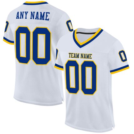 Custom White Royal Gold Mesh Football Jersey - Authentic Throwback Style Custom White Royal-Gold Mesh Authentic Throwback