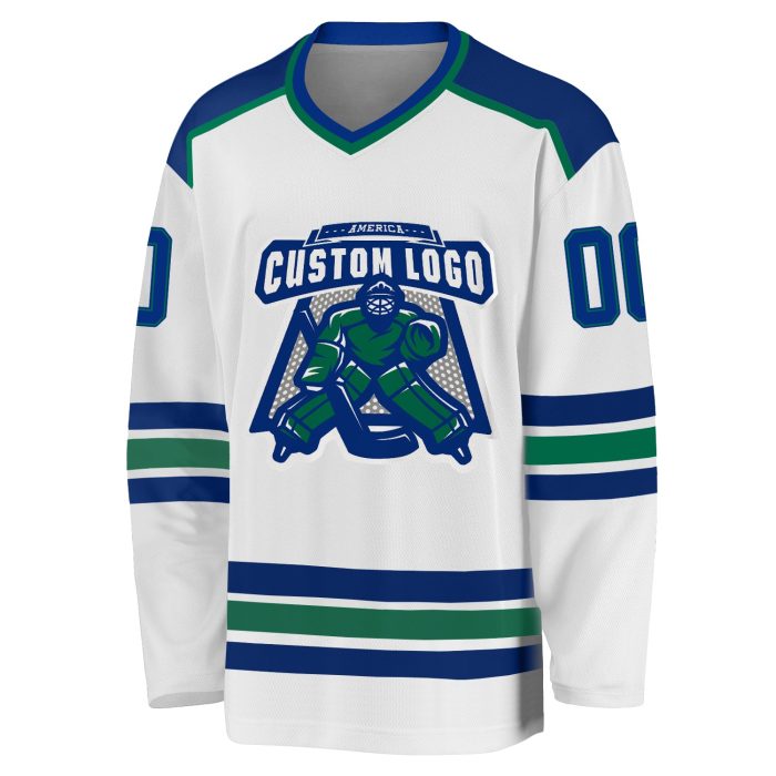 Custom White Hockey Jersey - Royal Kelly Green Personalized Sports Apparel Custom White Royal-Kelly Green Hockey Jersey - Image 2