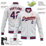 Custom Royal-Orange Pinstripe Bomber Jacket for Men - Full-Snap Varsity Letterman Outerwear Custom White Royal Pinstripe - Image 3