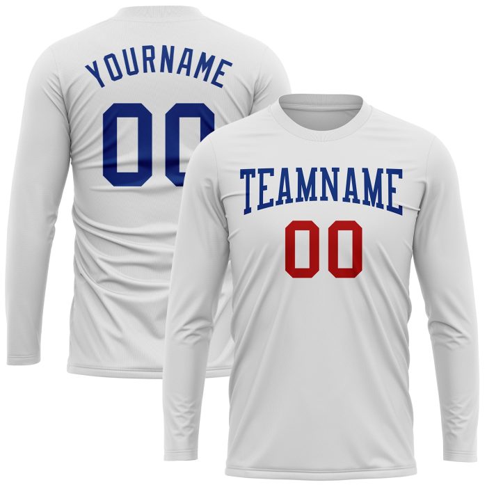 Custom Long Sleeve Performance T-Shirt in White and Royal-Red - Style 3585 Custom White Royal-Red Long Sleeve Performance - Image 2