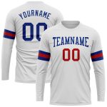 Custom Long Sleeve Performance T-Shirt in White and Royal-Red - Style 3585 Custom White Royal-Red Long Sleeve Performance