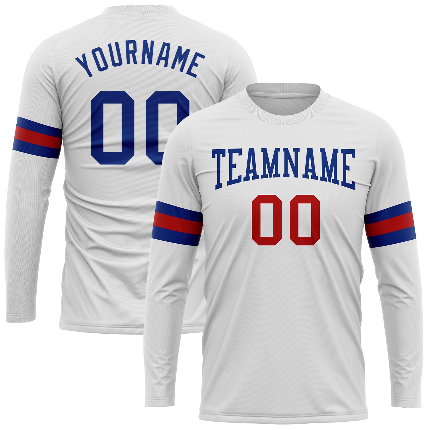 Custom White Royal-Red Long Sleeve Performance T-Shirt Style 3585 Custom Long Sleeve Performance T-Shirt in White and Royal-Red - Style 3585 Custom White Royal-Red Long Sleeve Performance - Image 1