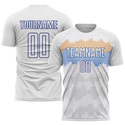 Custom White Sublimation Soccer Uniform Jersey for Men and Women - Style 9653 Custom White Royal Sublimation Soccer Uniform