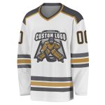 Custom Gray Old Gold Hockey Jersey - Personalized White Steel Design for Team Spirit Custom White Steel Gray-Old Gold Hockey - Image 2