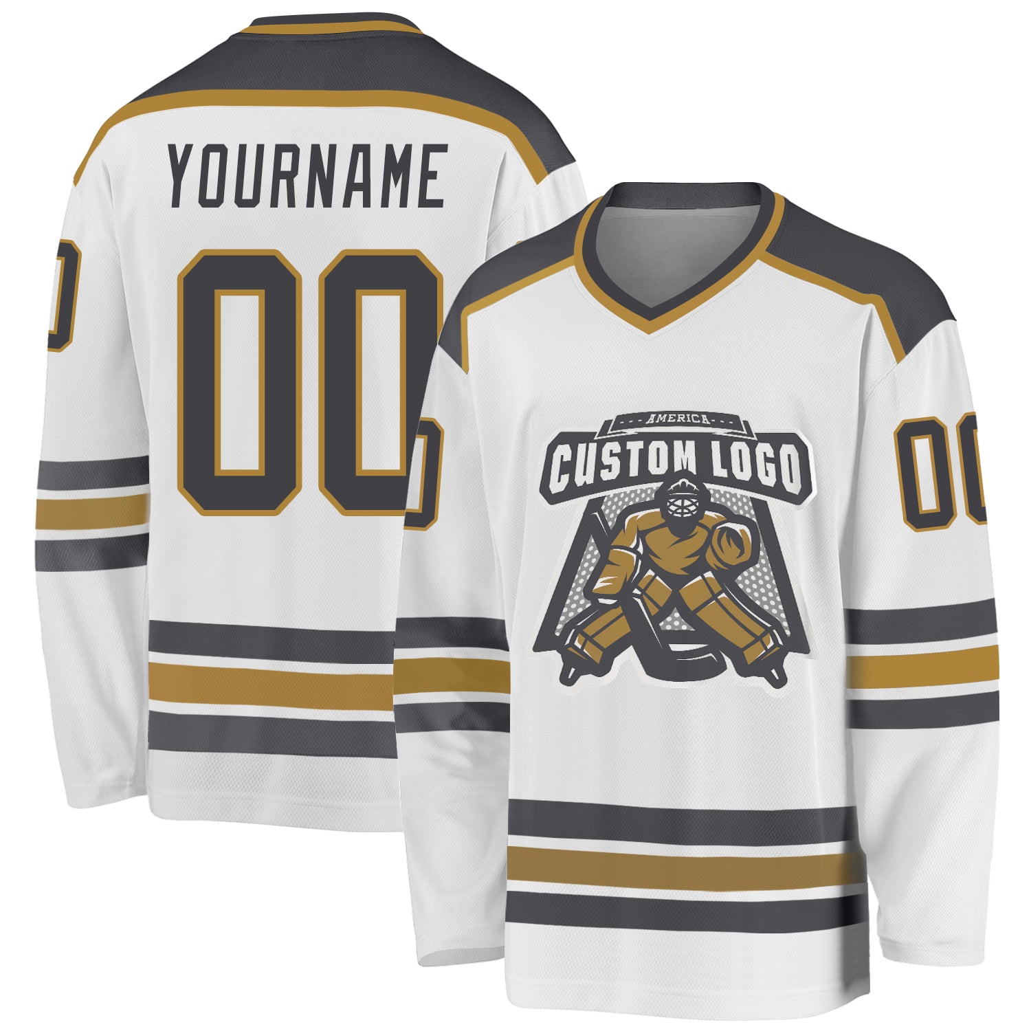 Custom Gray Old Gold Hockey Jersey - Personalized White Steel Design for Team Spirit Custom White Steel Gray-Old Gold Hockey