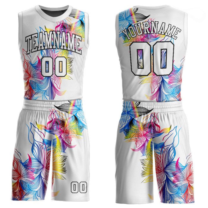 Custom Basketball Jersey Round Neck Sublimation Suit Black-White Style 4511 Custom White White-Black Round Neck Sublimation - Image 1