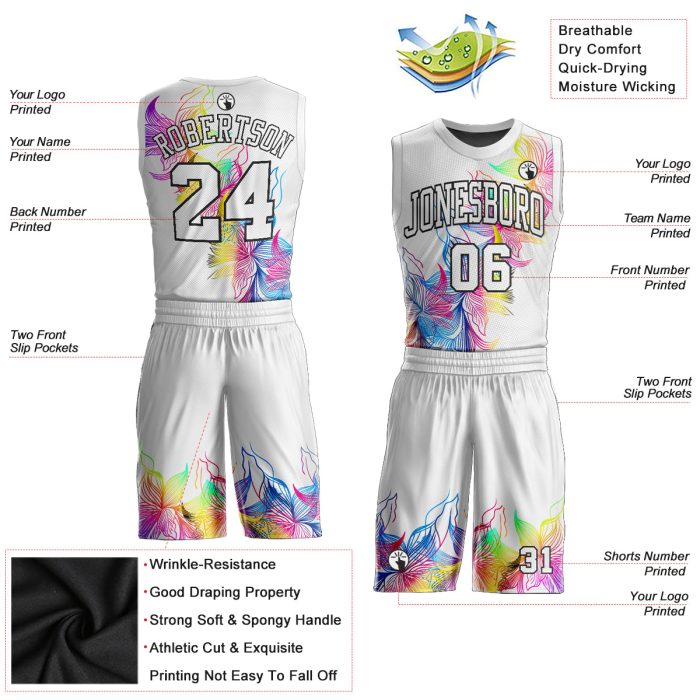 Custom Basketball Jersey Round Neck Sublimation Suit Black-White Style 4511 Custom White White-Black Round Neck Sublimation - Image 2