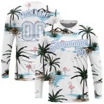 Custom White Light Blue Hawaii Palm Trees 3D Pattern Long Sleeve T-Shirt for Performance Custom White White-Light Blue Hawaii