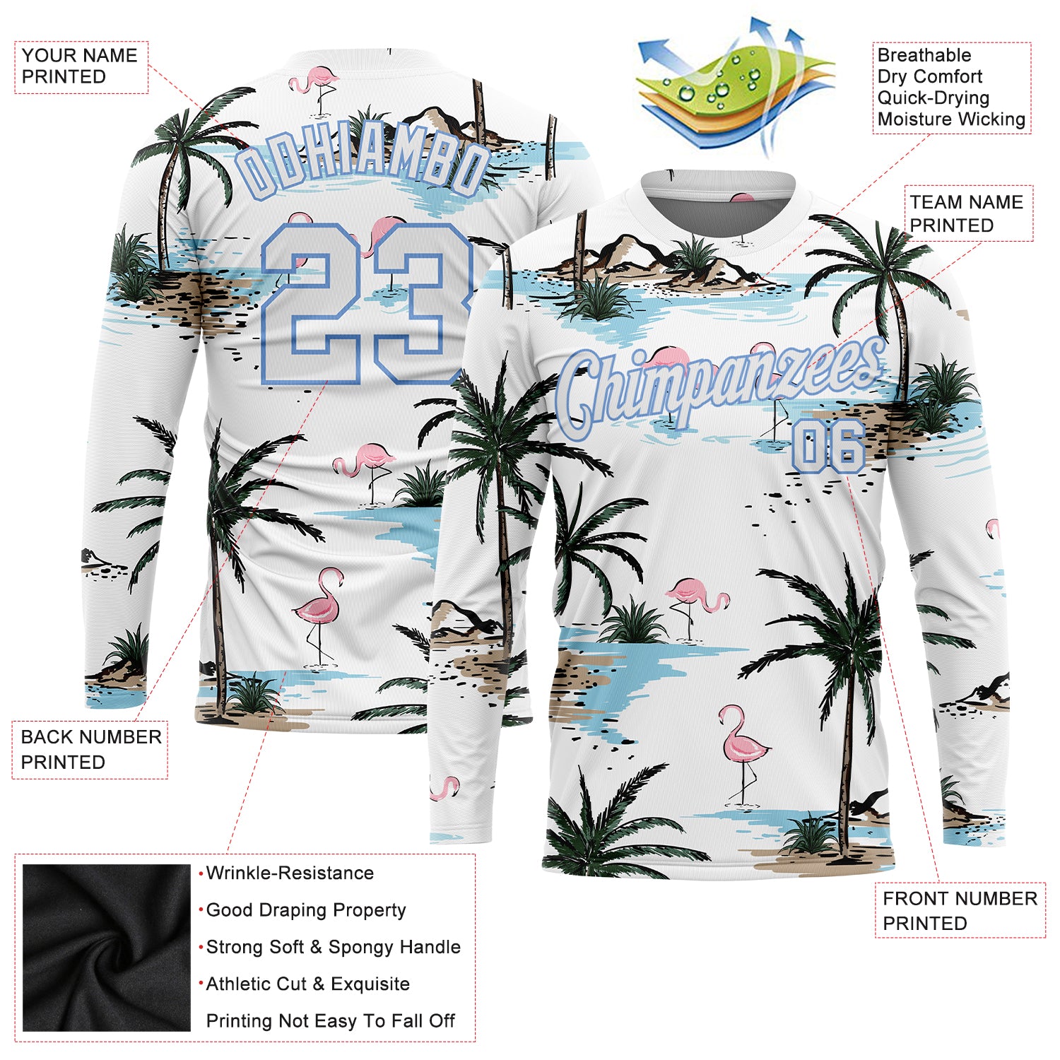 Custom White White-Light Blue Hawaii Palm Trees 3D Pattern Long Sleeve Performance T-Shirt Custom White Light Blue Hawaii Palm Trees 3D Pattern Long Sleeve T-Shirt for Performance Custom White White-Light Blue Hawaii - Image 2