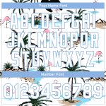 Custom White and Light Blue Palm Trees Flamingo 3D Design Bomber Varsity Letterman Jacket Custom White White-Light Blue Hawaii - Image 5
