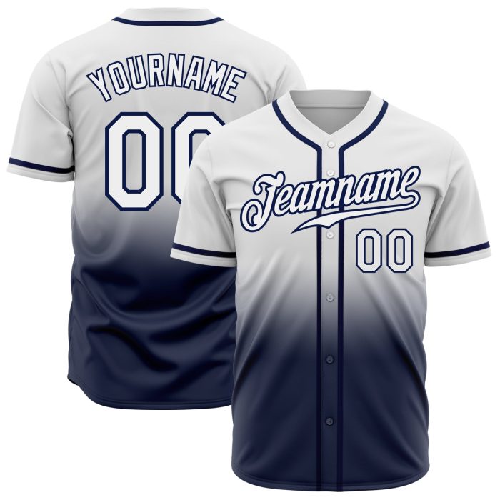 Custom White Navy Baseball Jersey Authentic Fade Fashion Style Custom White White-Navy Authentic Fade Fashion Baseball Jersey - Image 1