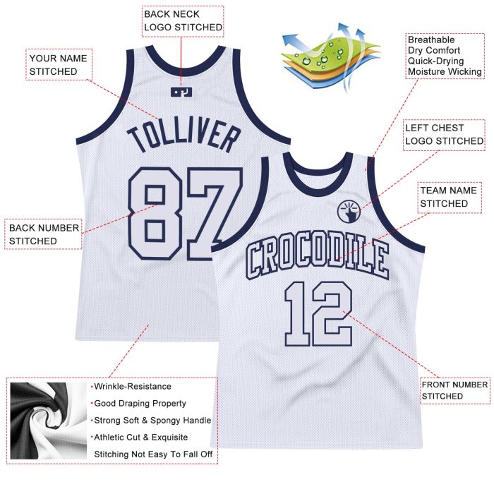 Custom White Navy Basketball Jersey - Authentic Throwback Design Custom White White-Navy Authentic Throwback Basketball Jersey - Image 2