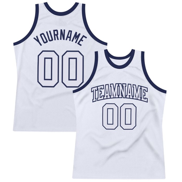 Custom White Navy Basketball Jersey - Authentic Throwback Design Custom White White-Navy Authentic Throwback Basketball Jersey - Image 1