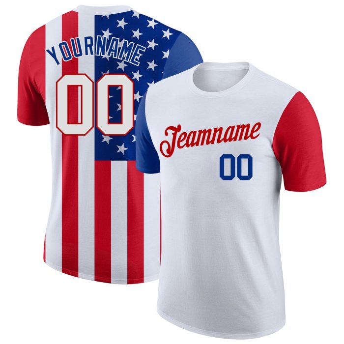 Custom 3D American Flag Performance T-Shirt - White Red - USA Patriot Tee Custom White White-Red 3D American Flag Performance - Image 1