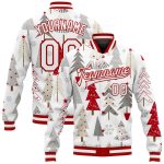 Custom Red Gray White Christmas 3D Bomber Varsity Full-Snap Letterman Jacket Custom White White Red-Gray Christmas 3D Bomber